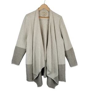 Lucky Brand Women's Open Front Drape Blanket Cardigan Sweater Cream Gray Size 2X